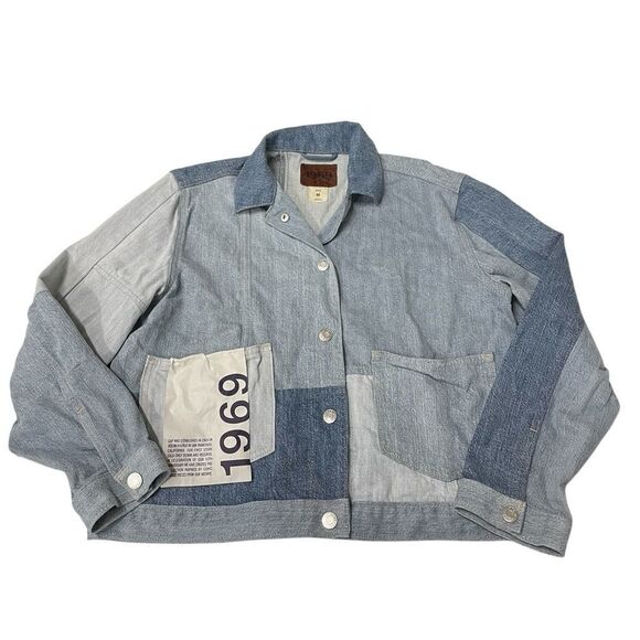 NWOT GAP 1969 Blue and Gray Patchwork Denim Jacket Patchwork Design Size Medium - Picture 5 of 10
